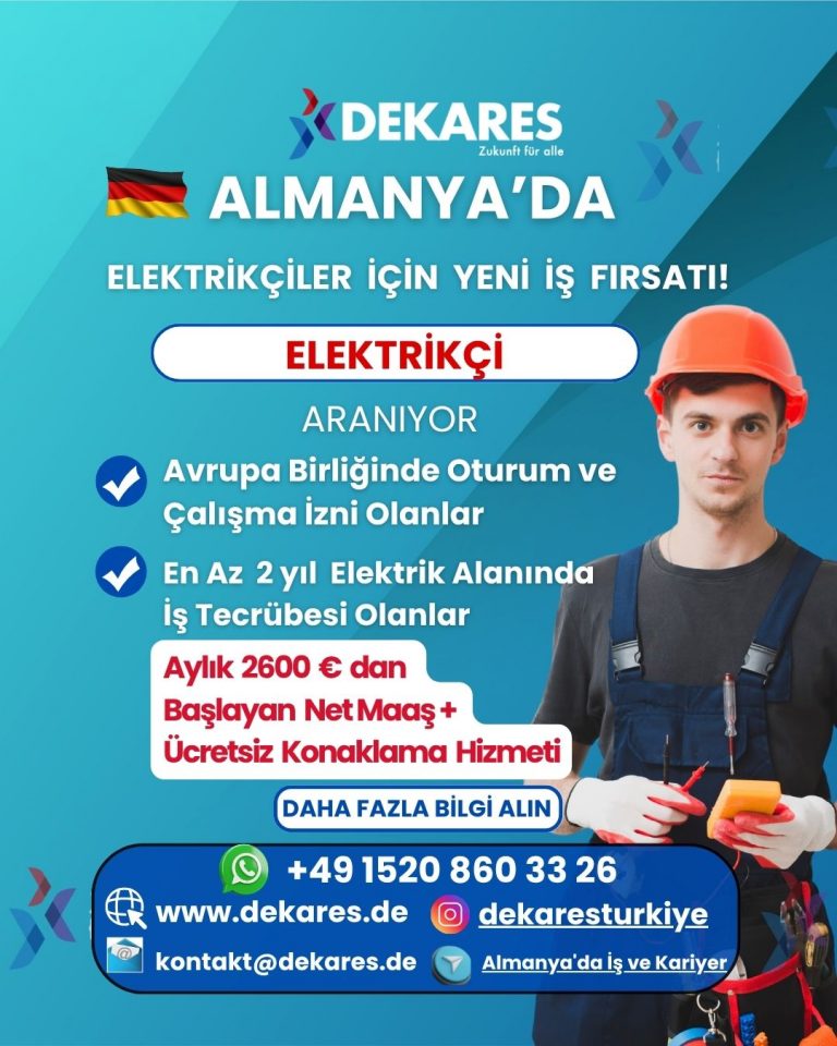 Almanya’da Elektrikçi Alımı: Yüksek Maaş + Ücretsiz Konaklama Fırsatı